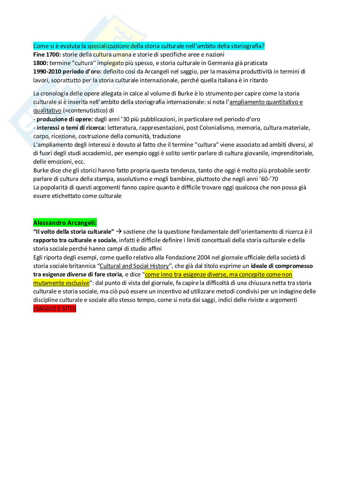 Storia culturale e sociale dell'età contemporanea - Kit completo, 1° e 2° parziale | SFP Notes Vol. 20 Pag. 2