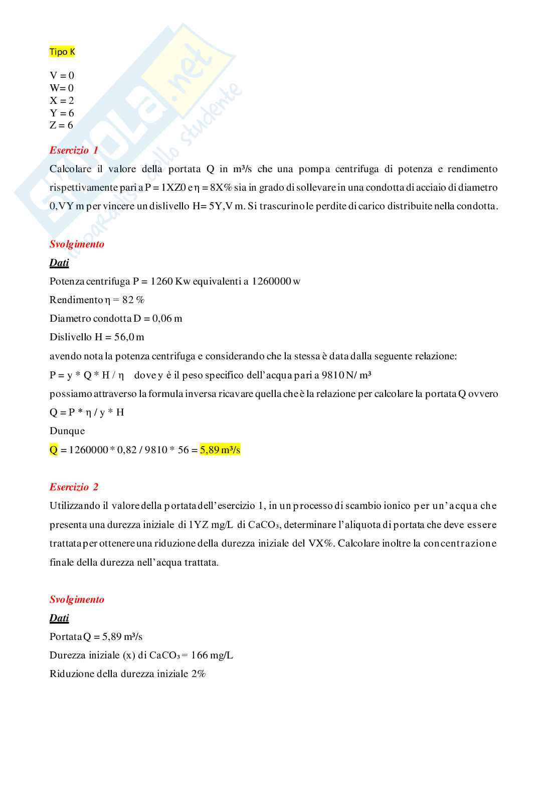 Ingegneria Ambientale -   Elaborato di tipo K n. 2 e  elaborato di tipo L n.1 Pag. 1