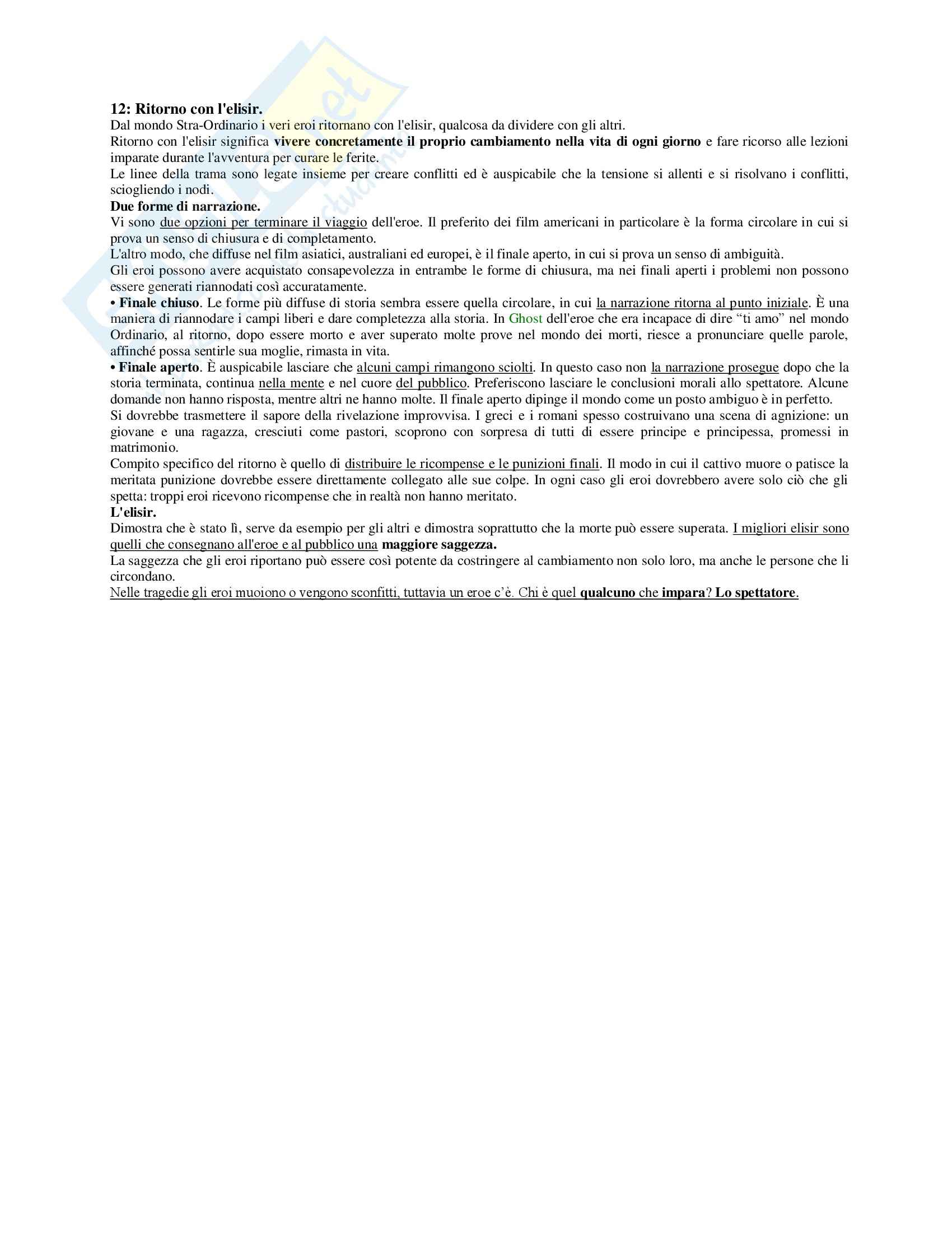 Riassunto esame Analisi del film, prof. Guerrini, libro consigliato Il viaggio dell eroe, Vogler Pag. 11