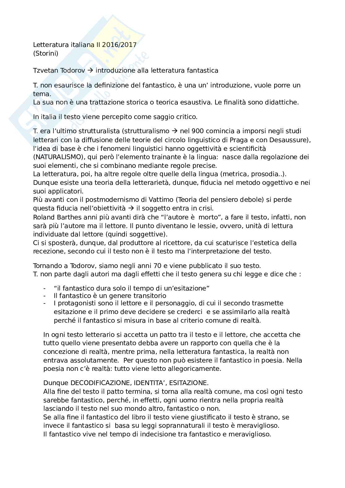 Appunti di Letteratura italiana sulla letteratura fantastica Pag. 1