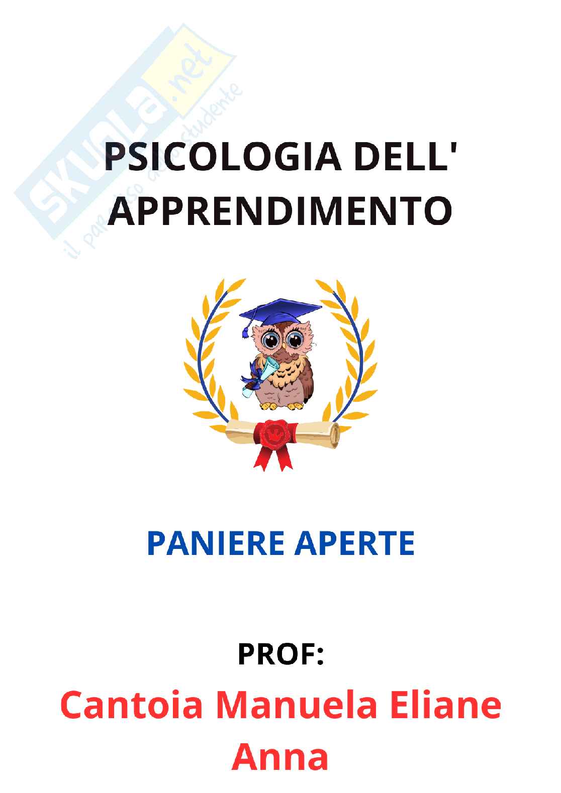 Paniere Psicologia dell'apprendimento - Risposte aperte - aggiornato (2026) Pag. 1