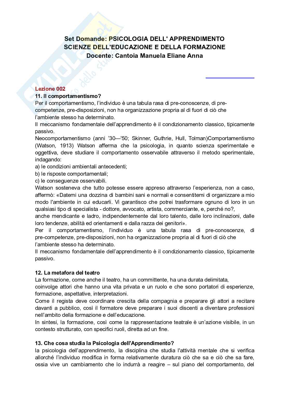 Paniere Psicologia dell'apprendimento - Risposte aperte - aggiornato (2026) Pag. 2