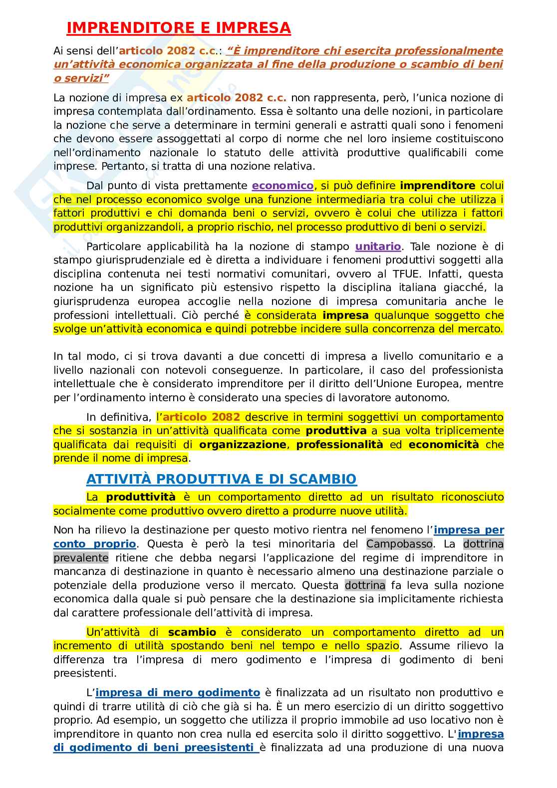 Riassunto esame Diritto commerciale, Prof. Scognamiglio Giuliana, libro consigliato Diritto commerciale volume 1, Campobasso Pag. 1