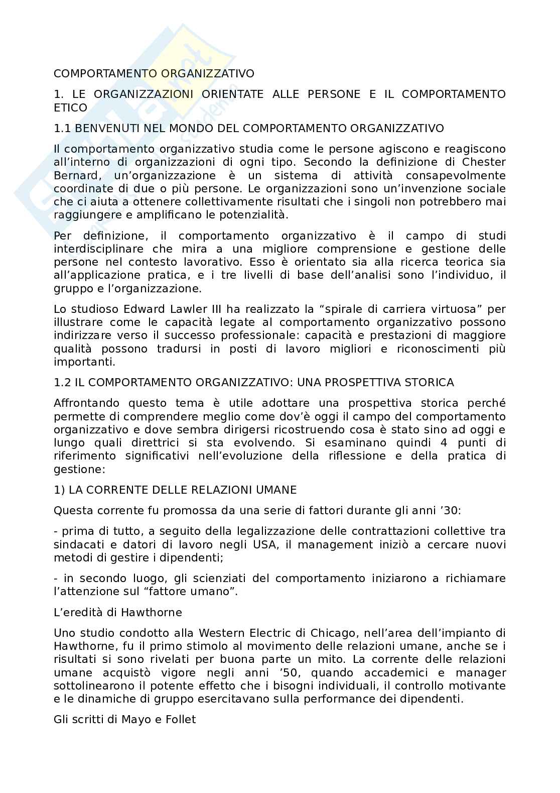 Preparazione esame Comportamento organizzativo Pag. 1
