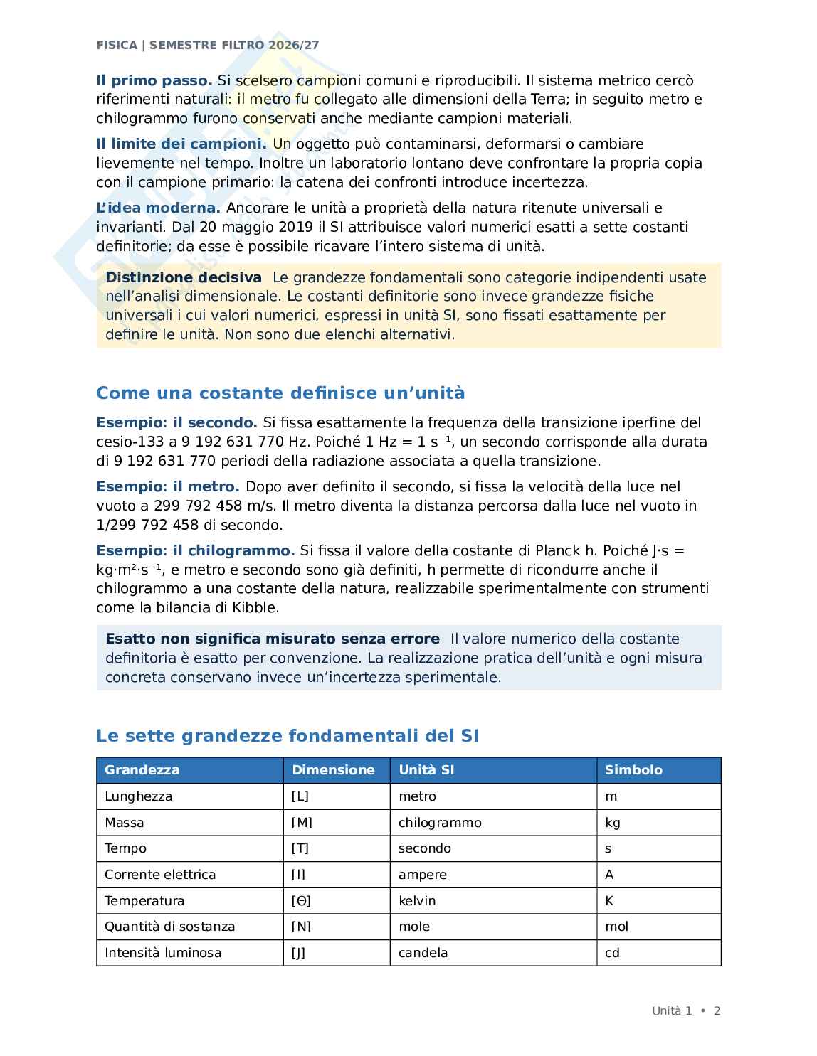 Fisica - Semestre Filtro Unita 1 Pag. 2