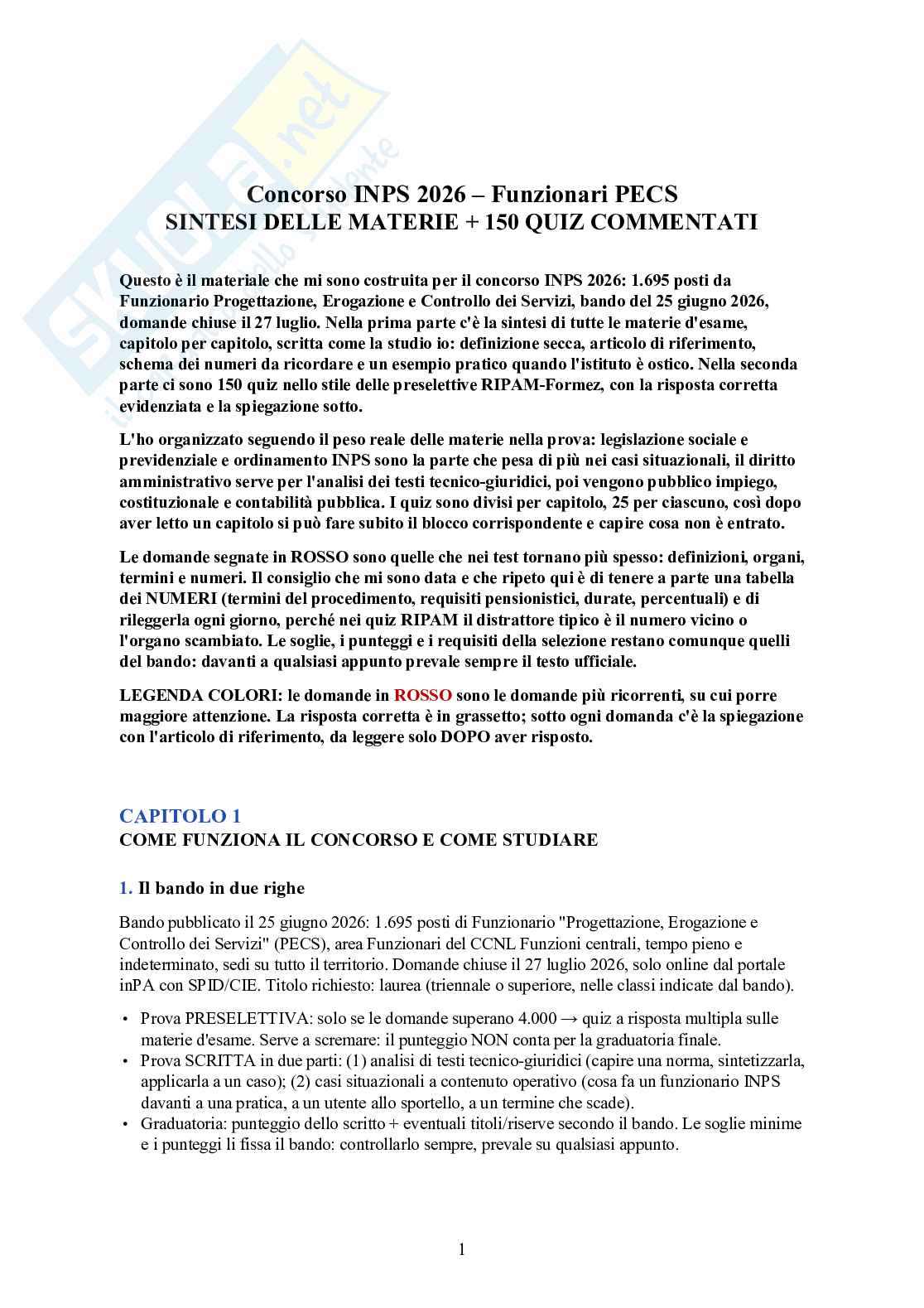 Concorso INPS 2026 Funzionari PECS – tutte le materie + 150 quiz commentati Pag. 1