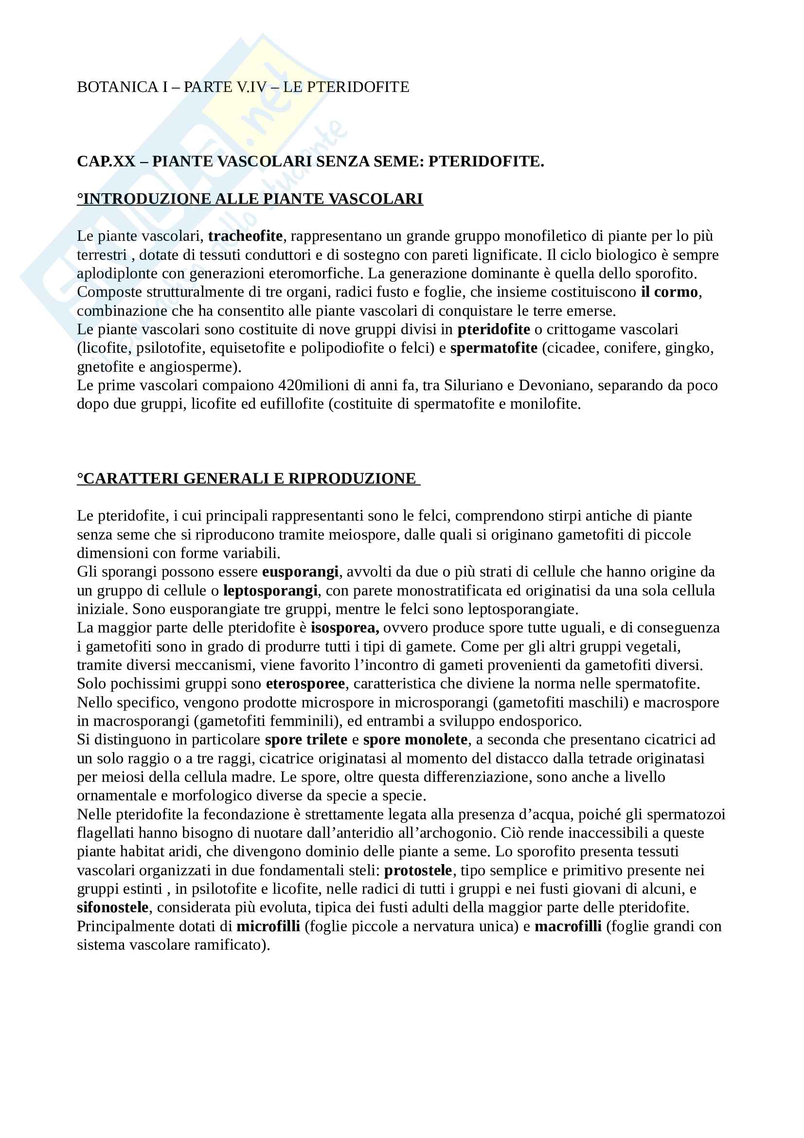 Botanica Generale - Parte IX - Le Pteridofite Pag. 1
