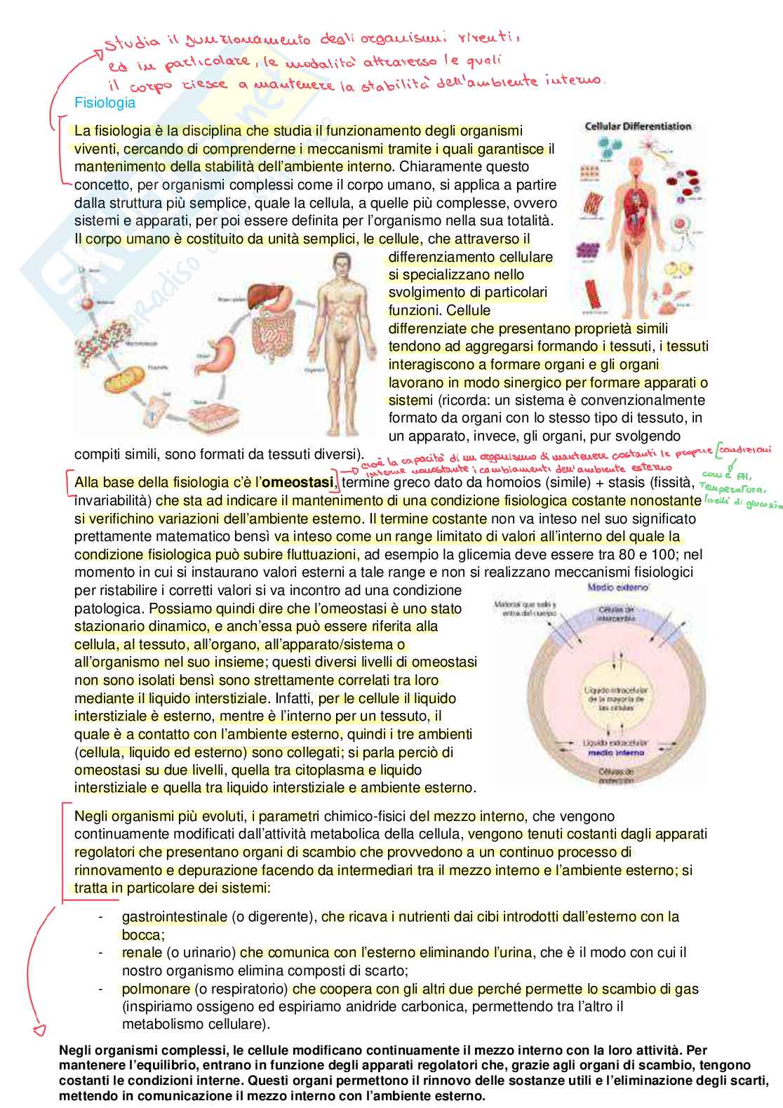 Fisiologia - Prima parte  Pag. 1