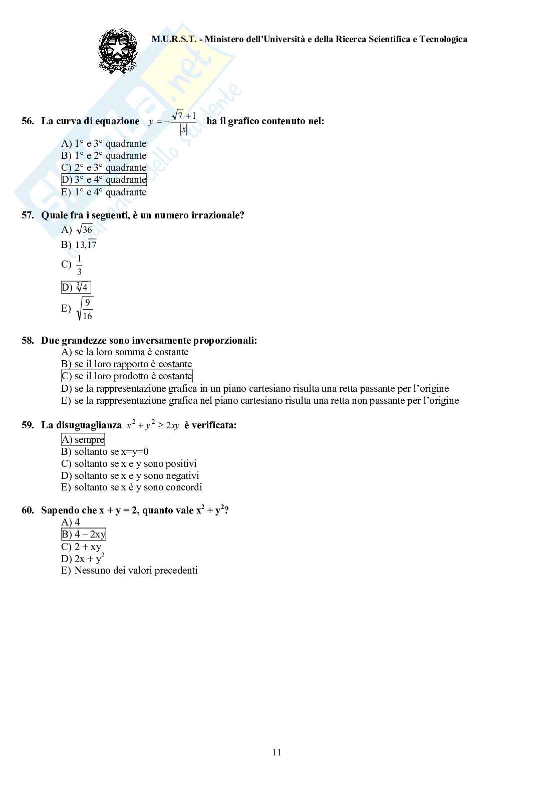 2000 Odontoiatria: test di ammissione Pag. 11