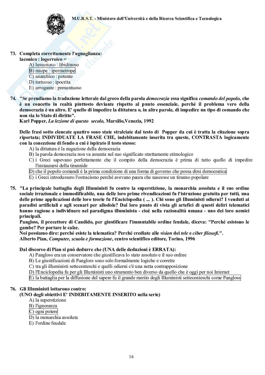 2000 Odontoiatria: test di ammissione Pag. 16