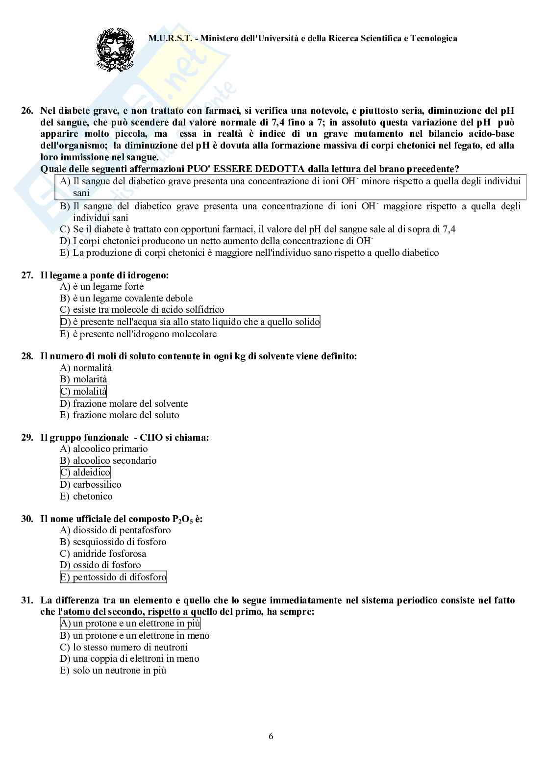 2000 Odontoiatria: test di ammissione Pag. 6