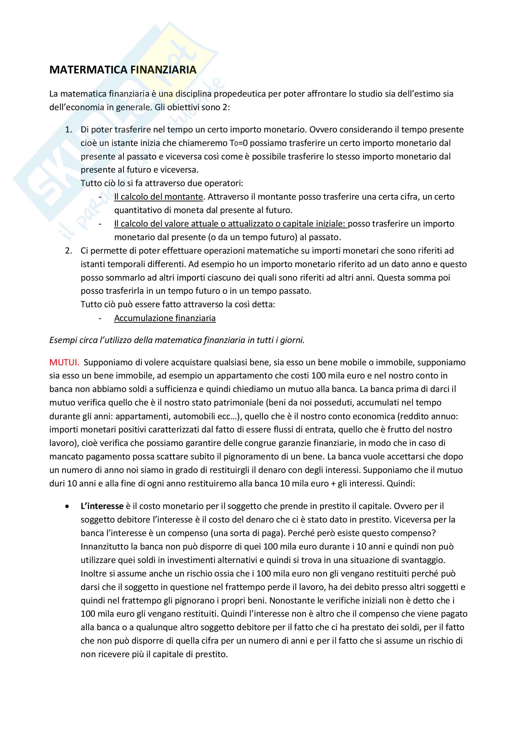 Matematica finanziaria, Bilancio Aziendale, Economia ed Estimo Pag. 1
