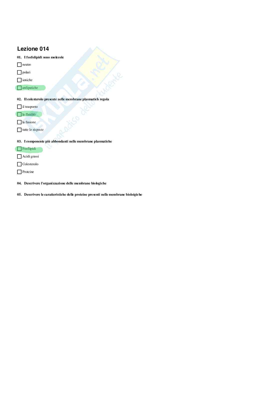 Paniere Fondamenti di biologia e chimica - (2026) - Risposte multiple corrette Pag. 16