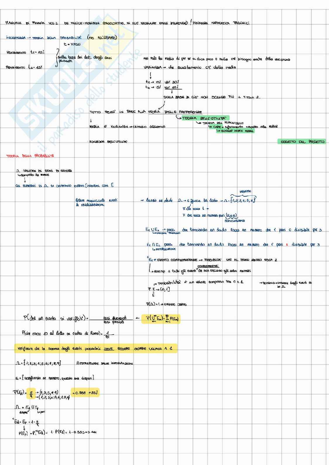 Appunti di Modelli matematici per le scelte di portafoglio  Pag. 2
