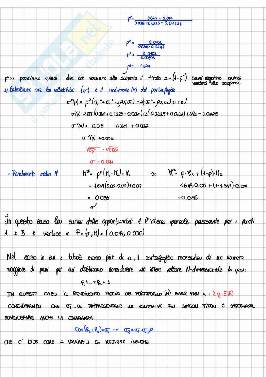 Appunti di Modelli matematici per le scelte di portafoglio  Pag. 56