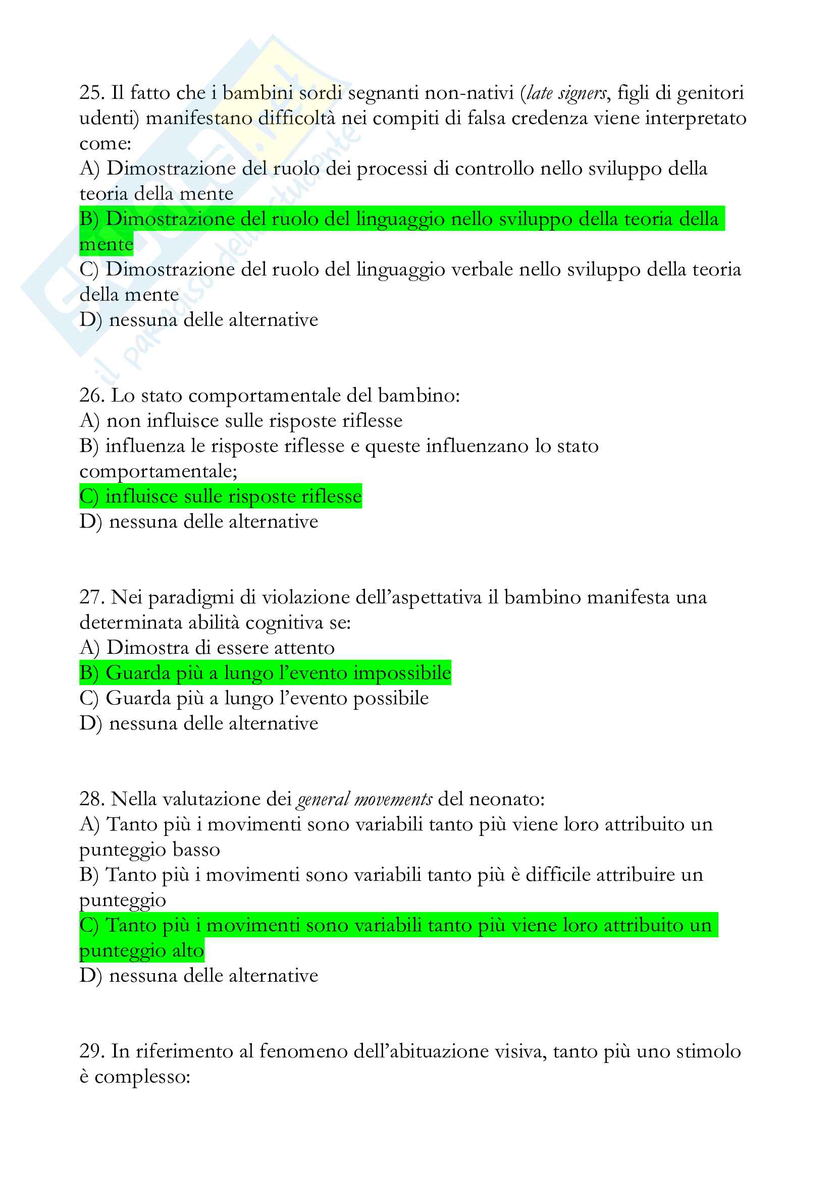 119 Domande A Risposta Multipla E Relative Risposte Di Origini E Sviluppo Della Mente Umana Ex Psicologia Dello Sviluppo Cognitivo Docenti Macchi Cassia E Turati