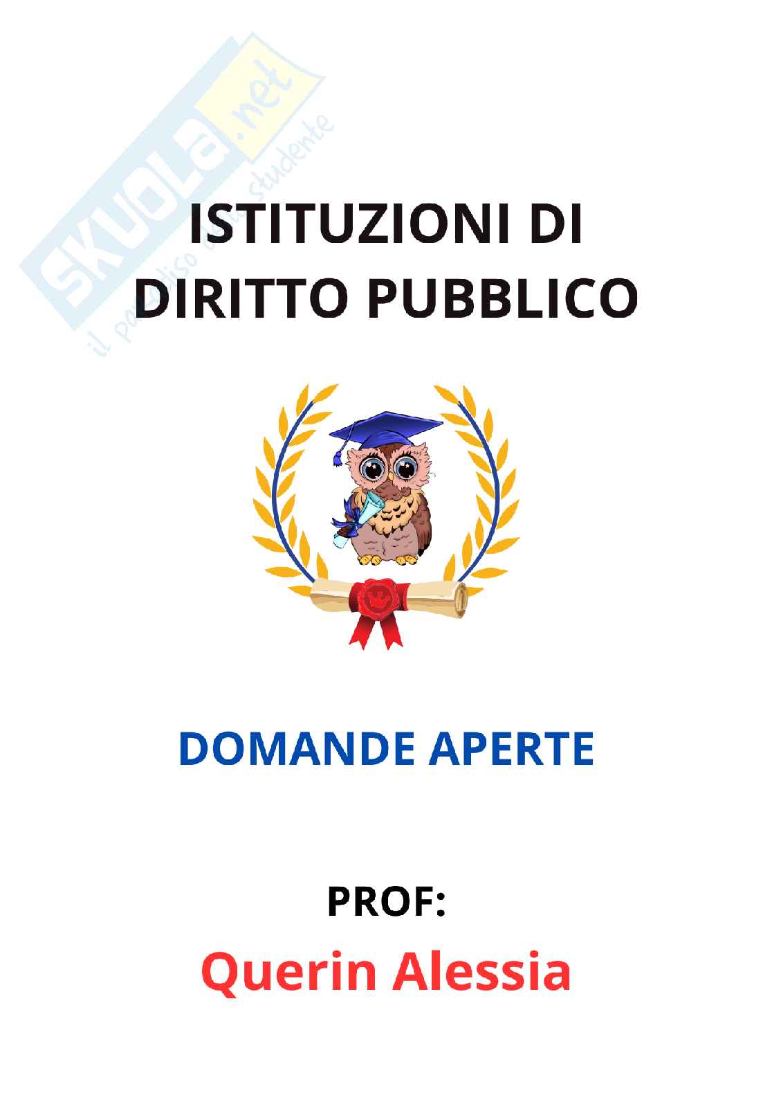 Paniere Istituzione di diritto pubblico - Risposte aperte - aggiornato (2026) Pag. 1