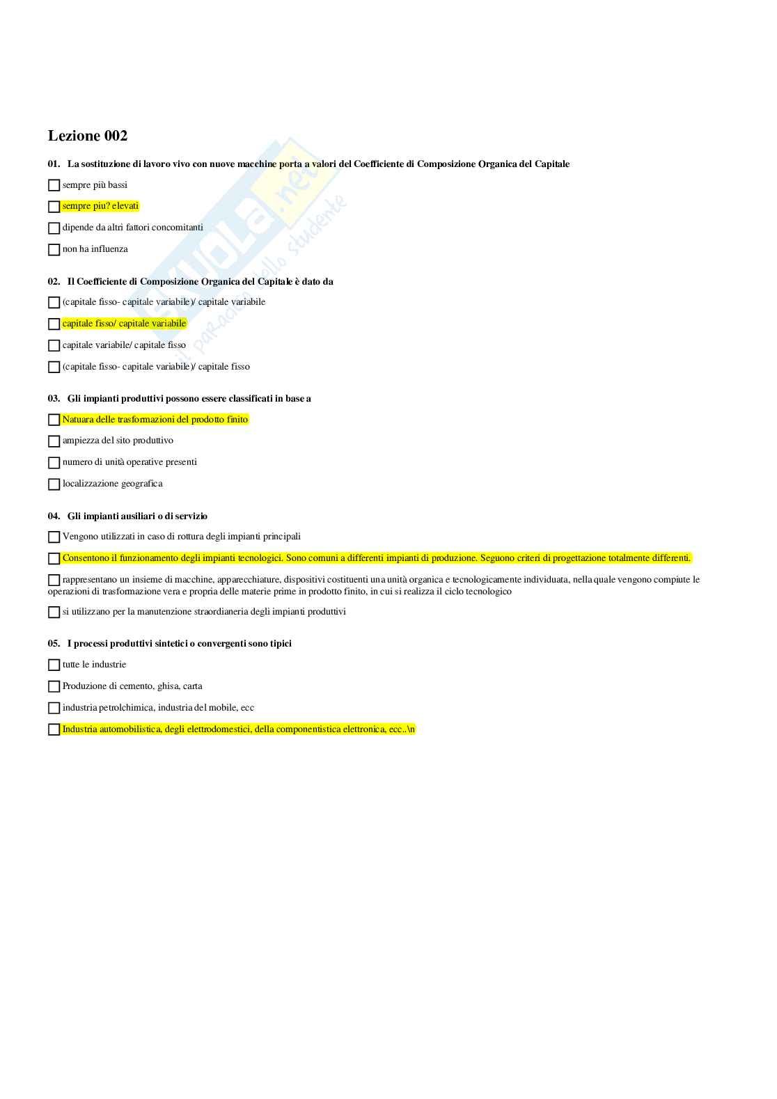 Paniere Sistemi produttivi industriali - risposte multiple Pag. 1