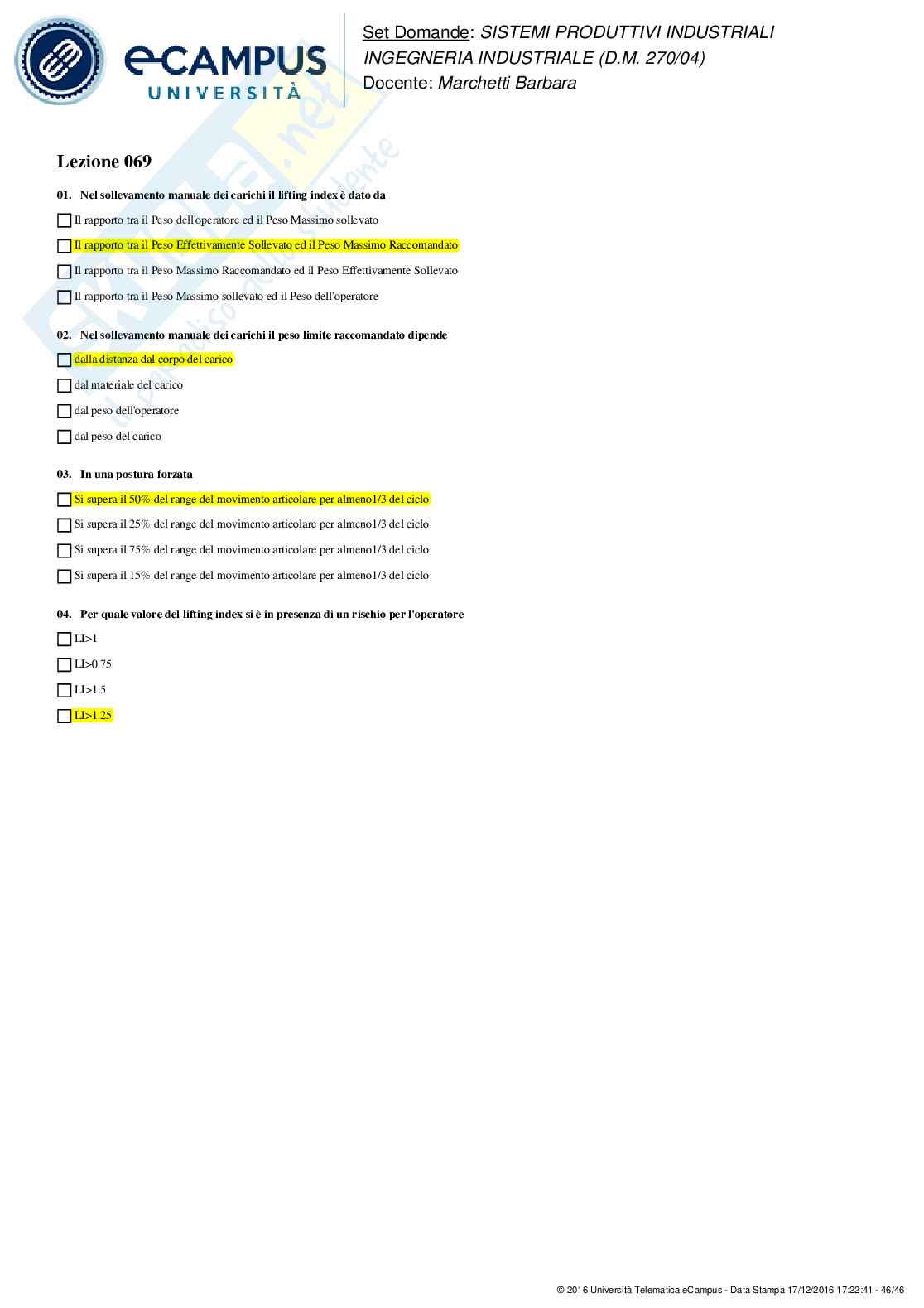 Paniere Sistemi produttivi industriali - risposte multiple Pag. 41