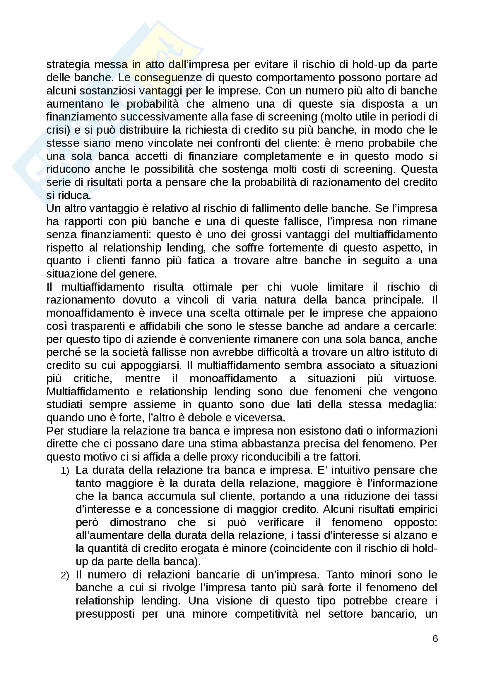 Relationship Lending Teoria ed Evidenze pre e post crisi Pag. 6