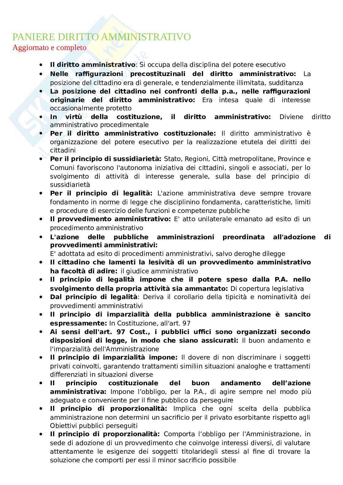 Paniere Diritto amministrativo, aggiornato e completo. In ordine Pag. 1