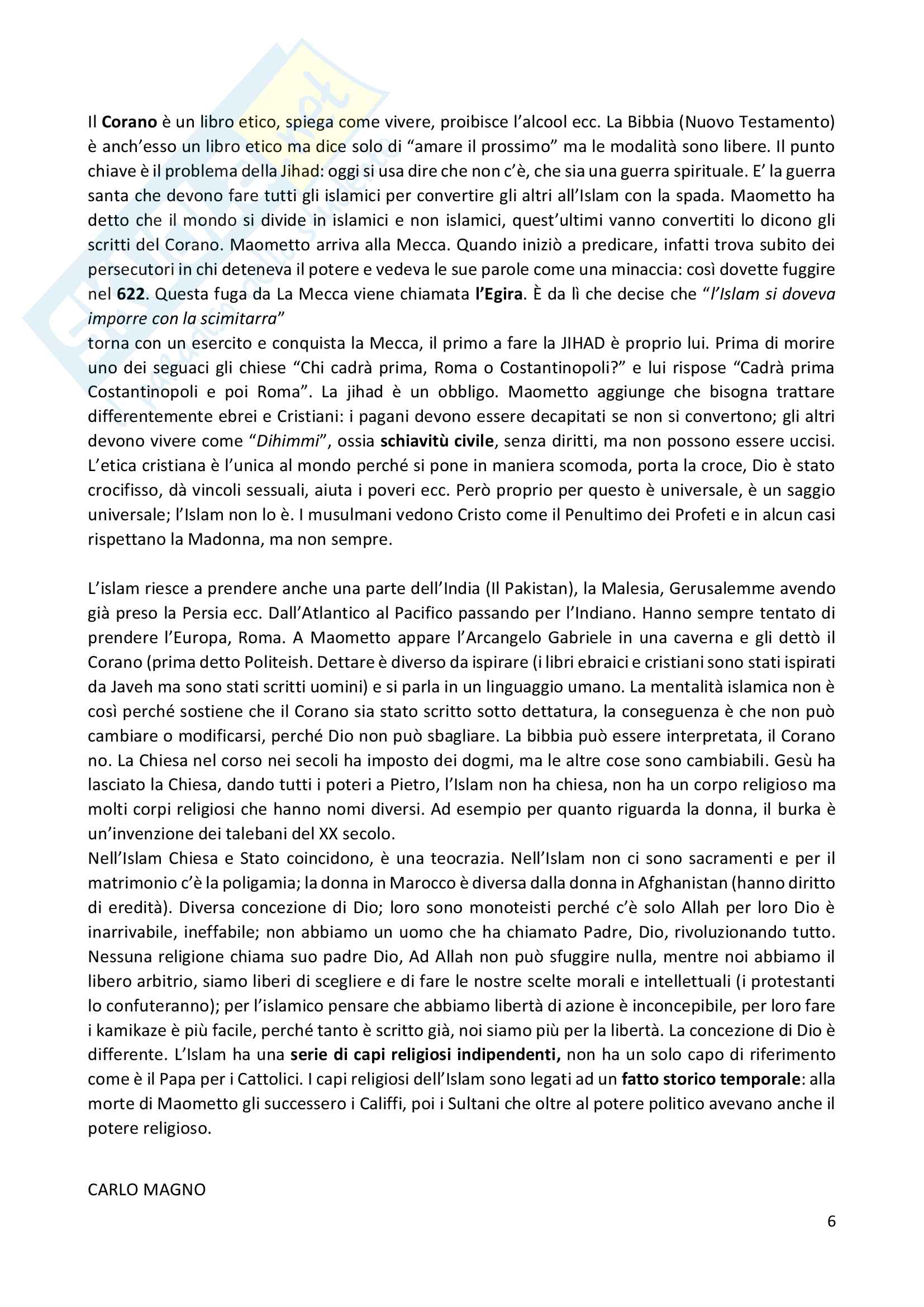 Riassunto esame dei rapporti tra Stato e Chiesa, libro consigliato Alle radici del domani, De Mattei, Nistri, Viglione Pag. 6