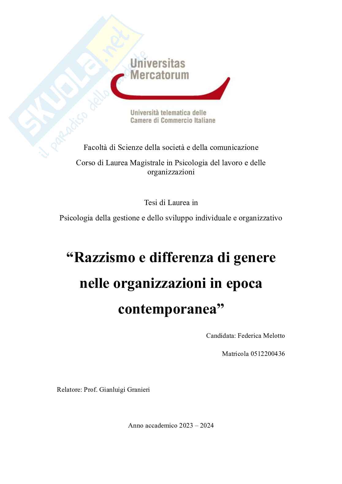 Razzismo e differenze di genere nelle organizzazioni in epoca contemporanea Pag. 1