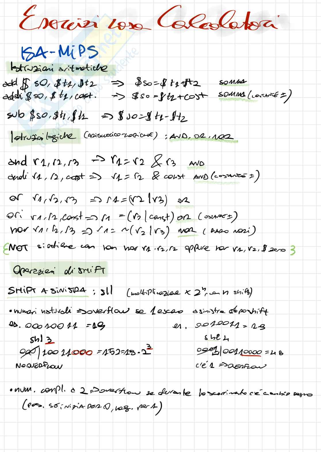 Esercizi riassuntivi Calcolatori elettronici Pag. 1