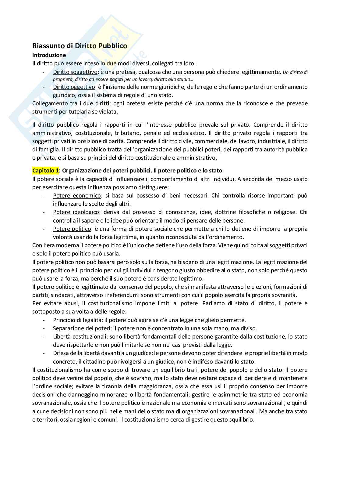 Appunti di Istituzioni di diritto pubblico Pag. 1