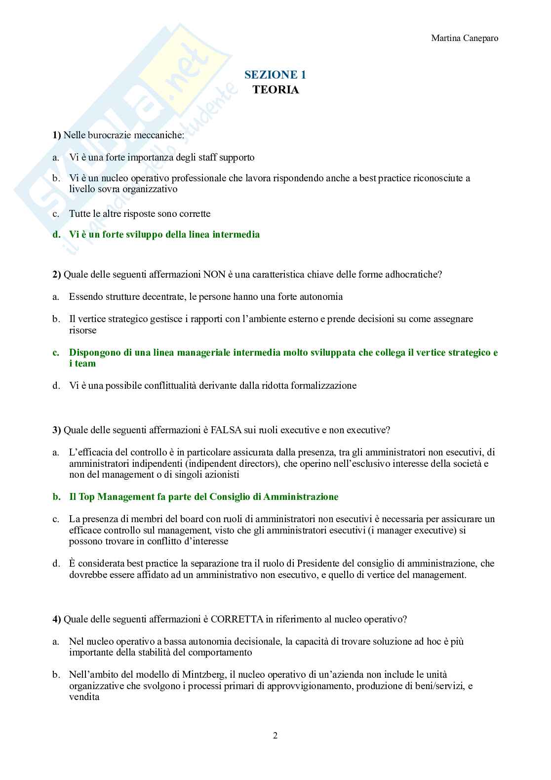 Organizzazione Aziendale – Domande d'esame con risposta (teoria e casi) Pag. 2
