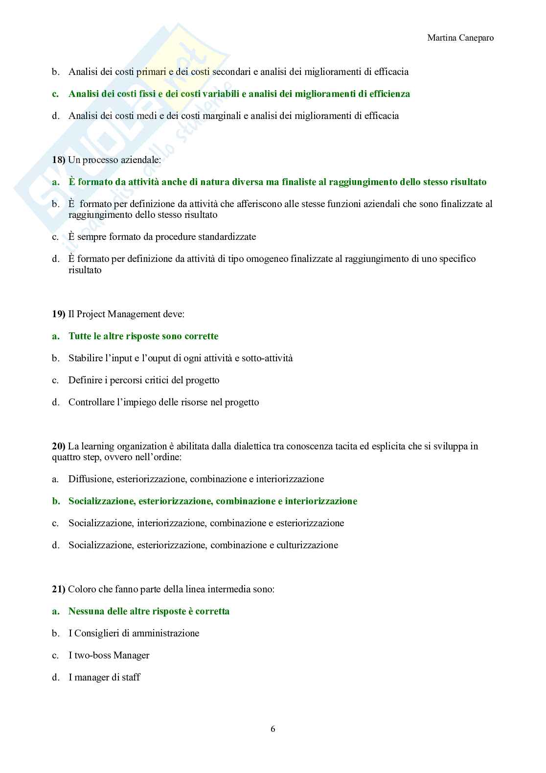 Organizzazione Aziendale – Domande d'esame con risposta (teoria e casi) Pag. 6