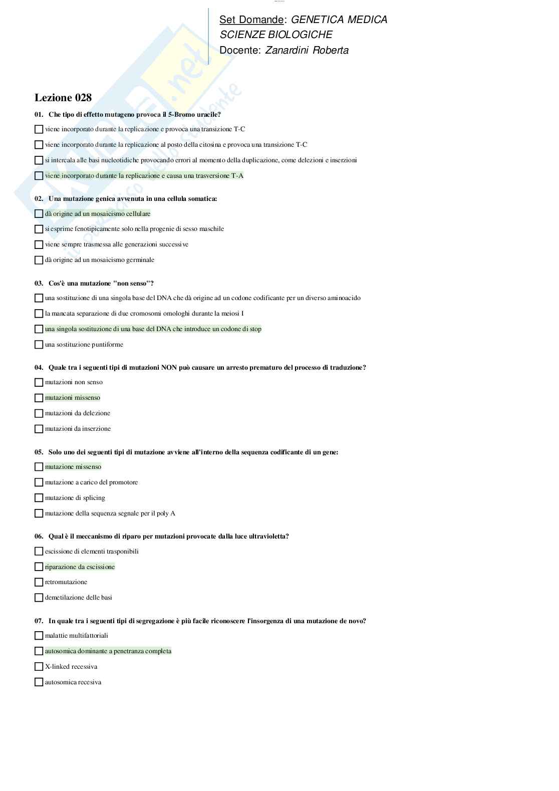 Risposte chiuse di Genetica medica aggiornate al 2023 Pag. 81