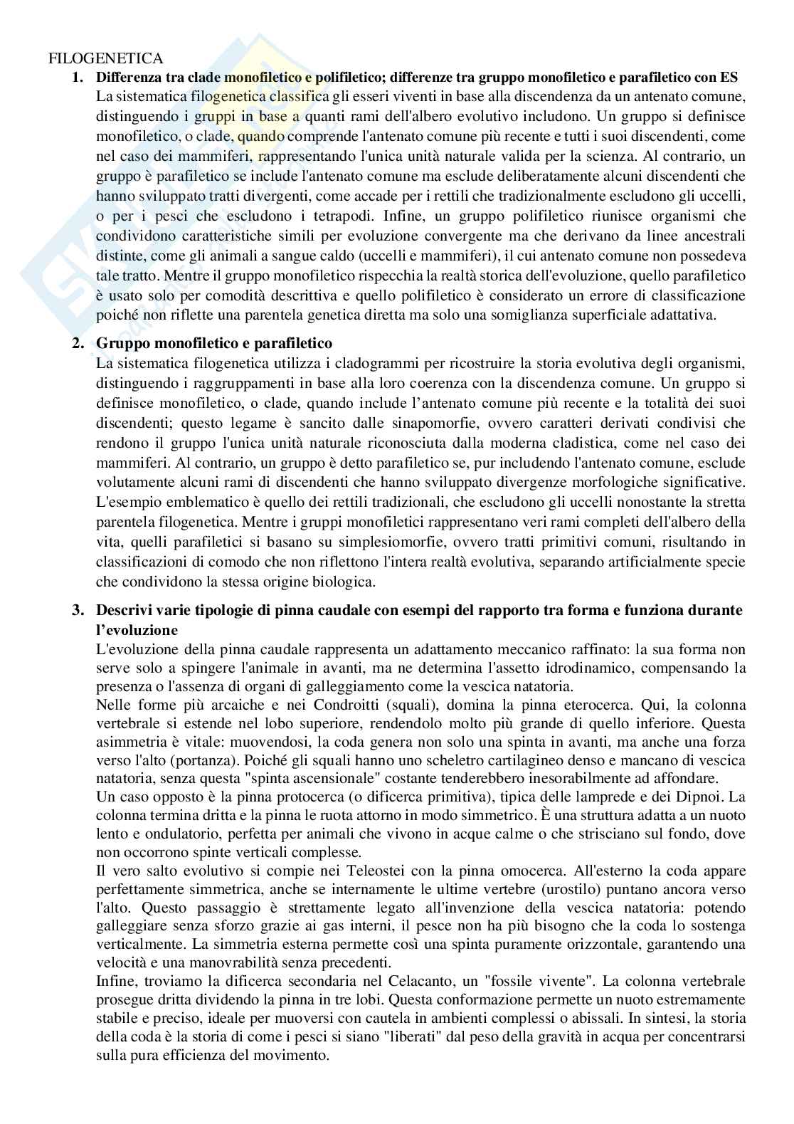 Domande per l’esame di Anatomia comparata  Pag. 1