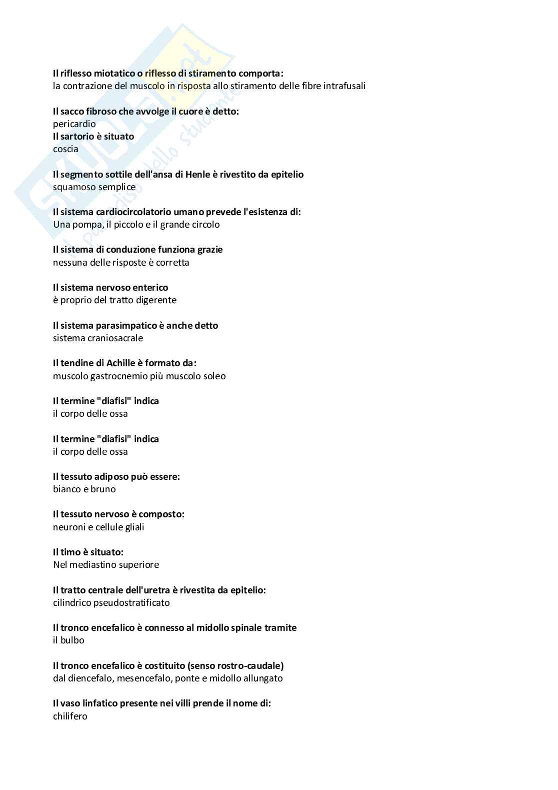 Anatomia umana - risposte multiple + aperte (completo e in ordine dalla A alla Z) Pag. 6