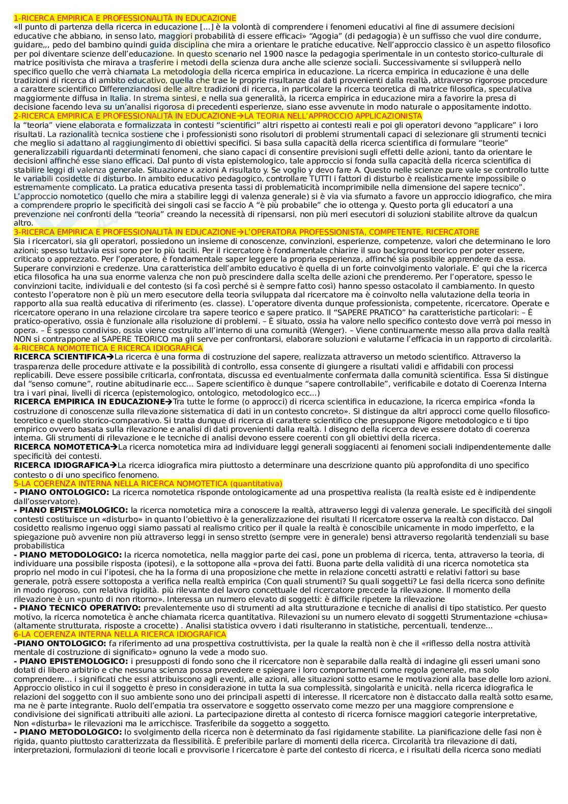 Appunti di lezione Pedagogia sperimentale Pag. 1