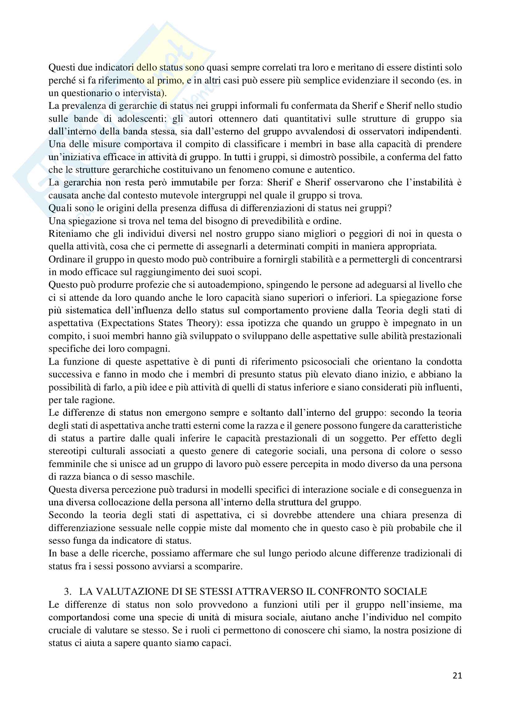 Riassunto esame psicologia sociale, prof.ssa Maricchiolo, libro consigliato Psicologia sociale dei gruppi, Brown Pag. 21