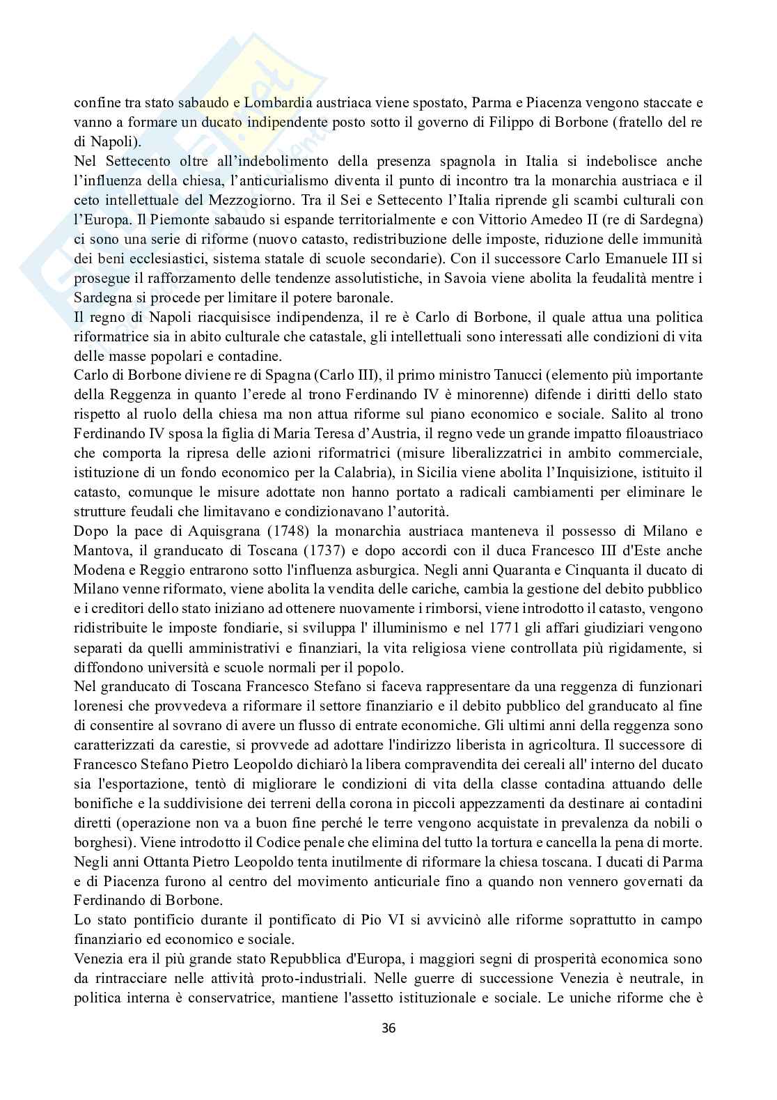 Riassunto esame Storia moderna, Prof. Guerrini Maria Teresa, libro consigliato Manuale di storia moderna, Carlo Capra Pag. 36