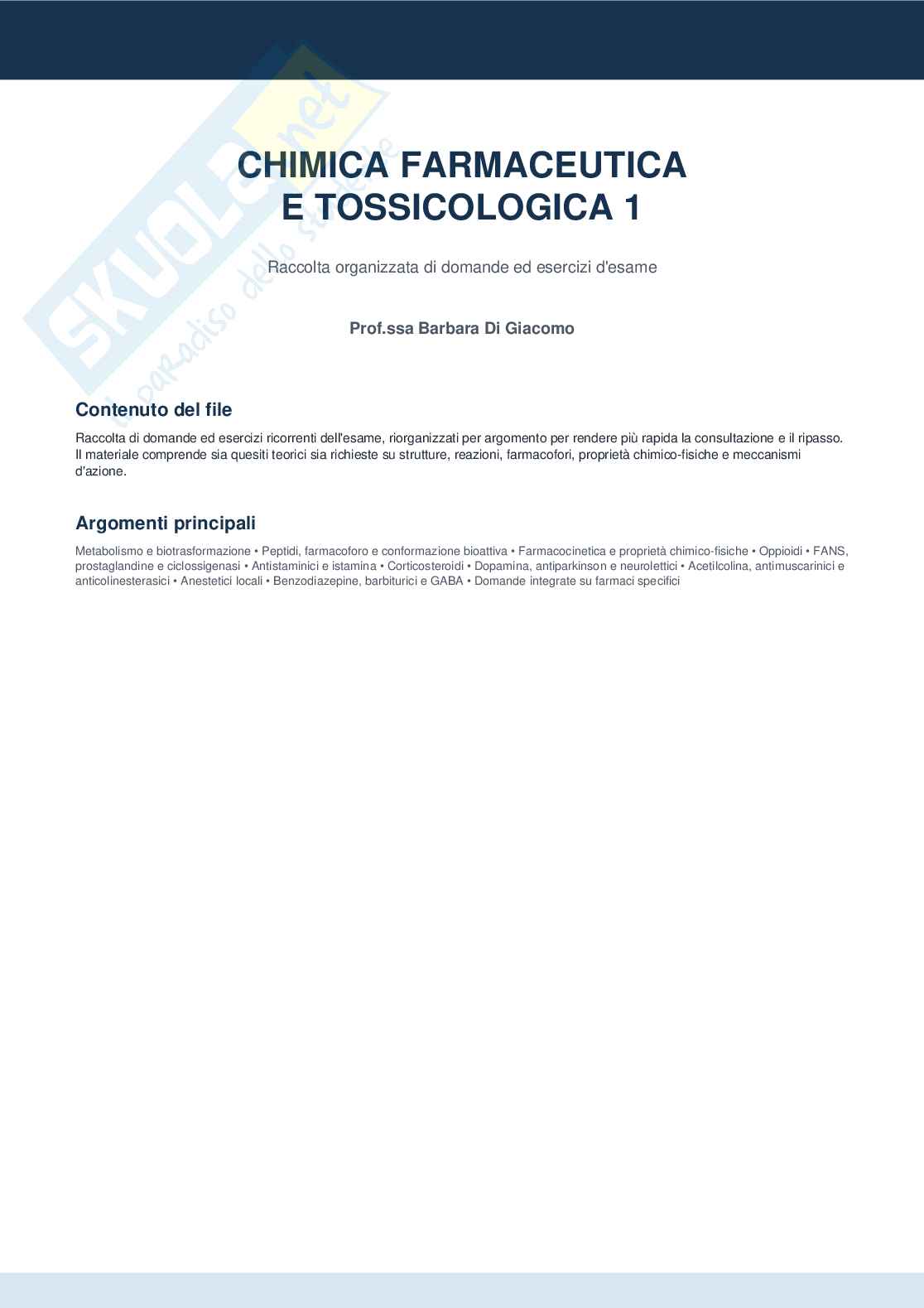 Chimica farmaceutica e tossicologica 1 – Domande ed esercizi d’esame  Pag. 1