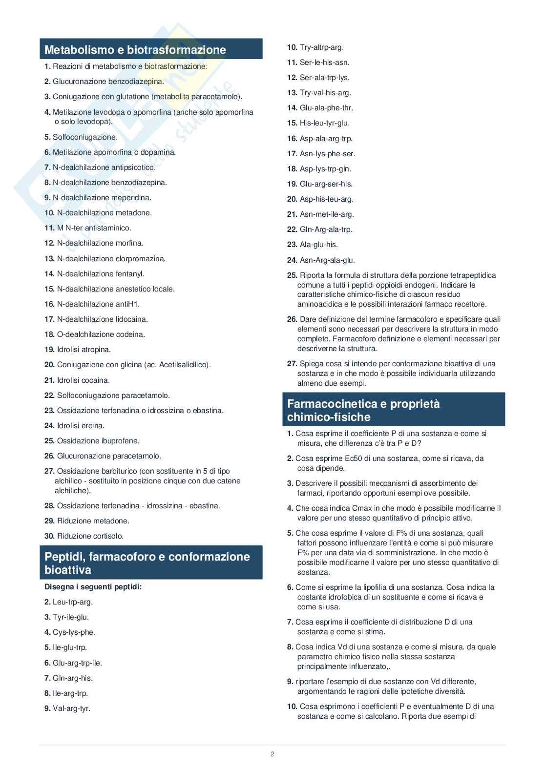 Chimica farmaceutica e tossicologica 1 – Domande ed esercizi d’esame  Pag. 2