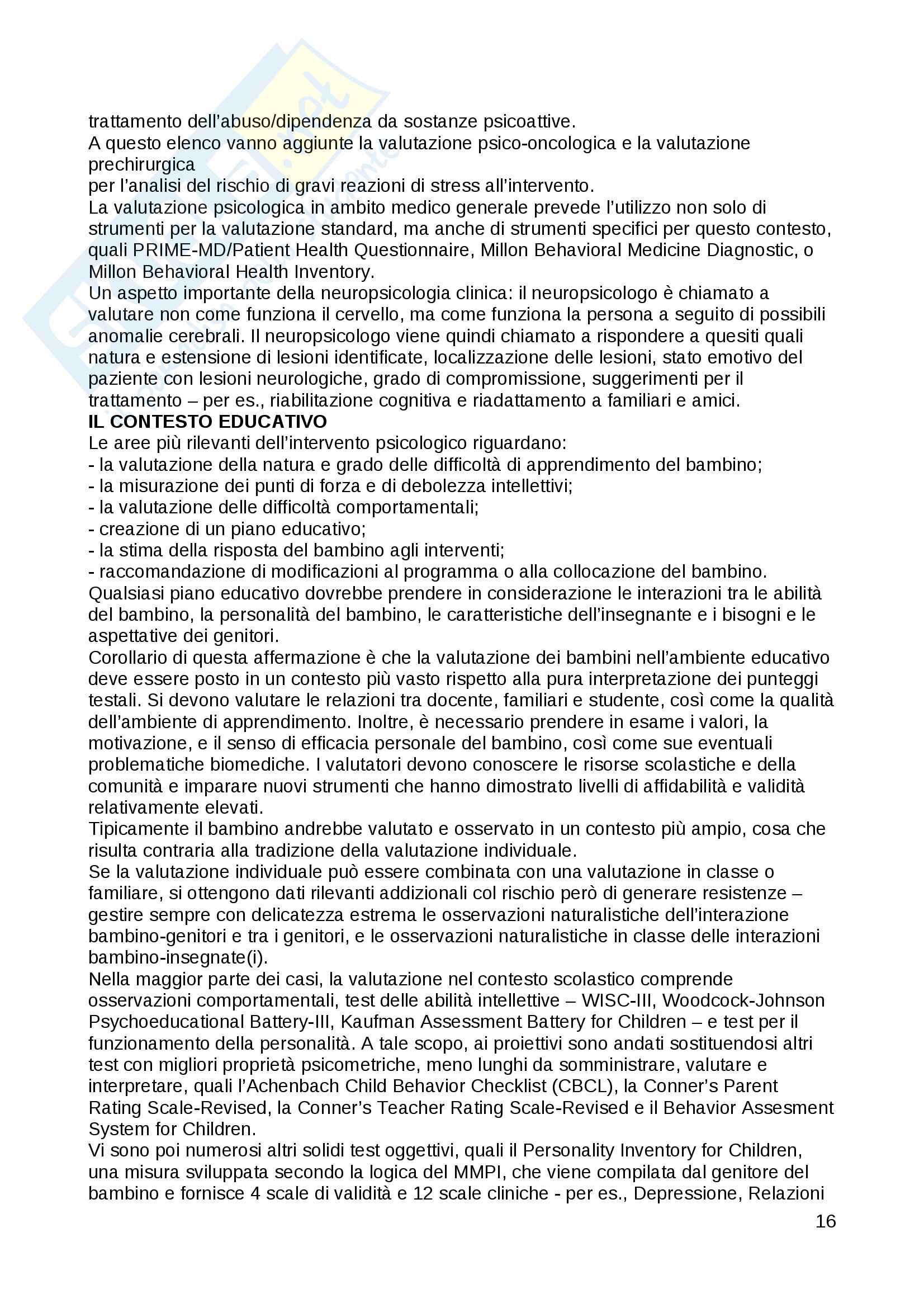 Riassunto esame Psicologia Clinica, Prof. Fossati, libro consigliato Le Psicoterapie, Gabbard Pag. 16