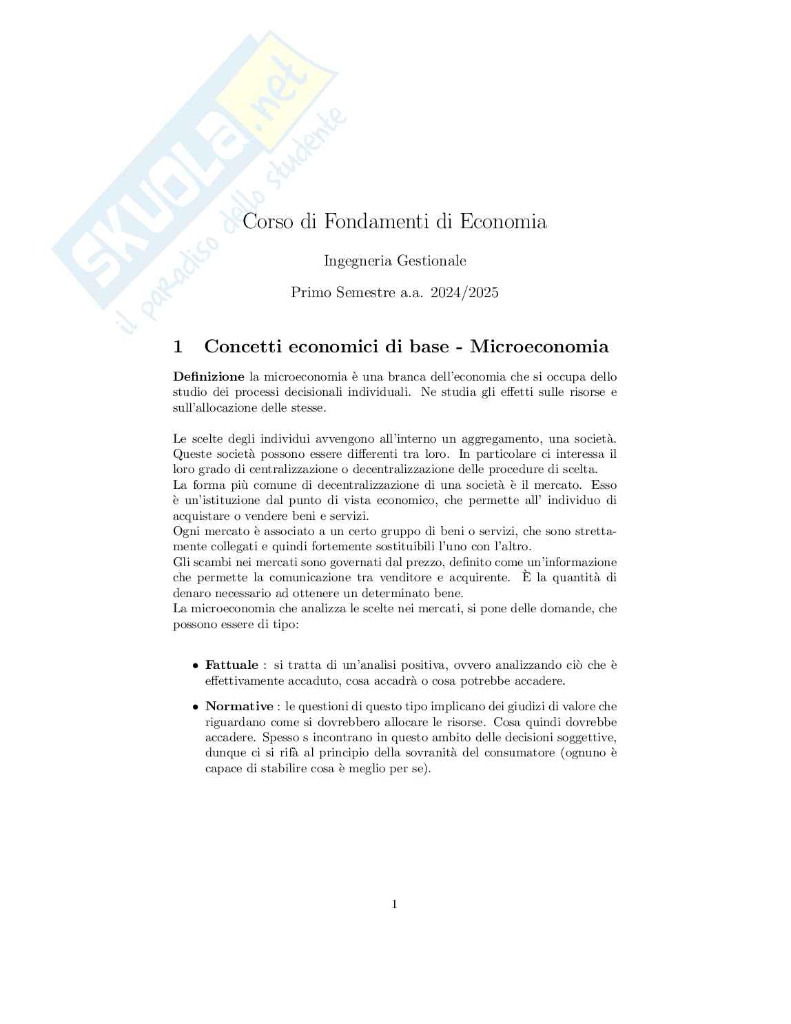 Fondamenti di Economia - Appunti completi del corso Pag. 1