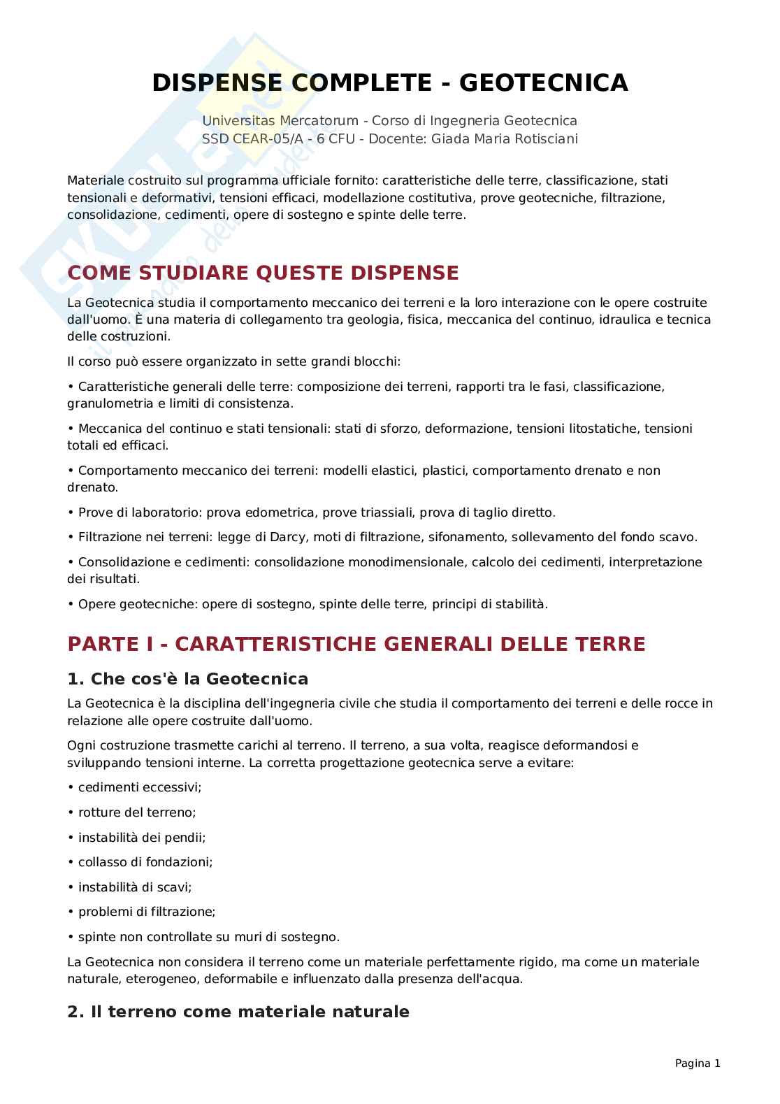 Geotecnica - Appunti per ripasso Pag. 1