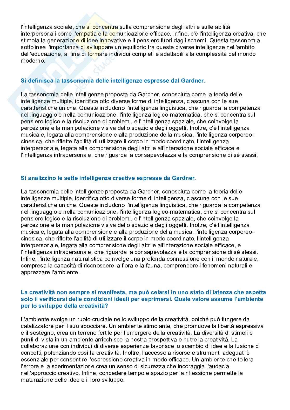 Risposte aperte medie Pedagogia generale e sociale Pag. 91