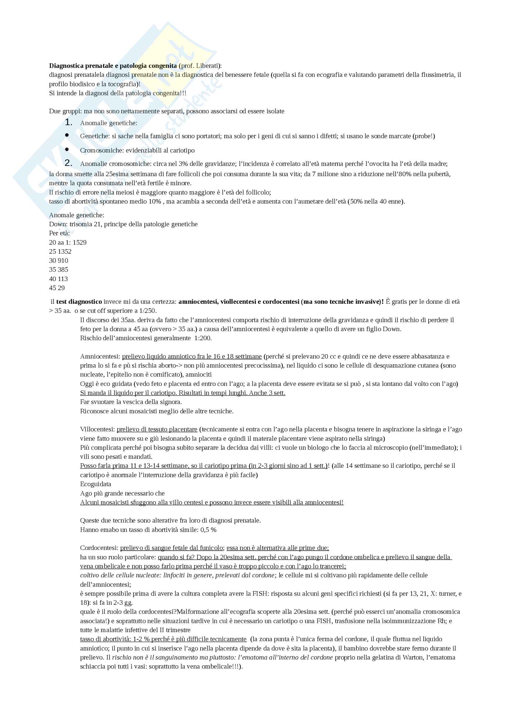 Diagnostica prenatale e patologia congenita Pag. 1