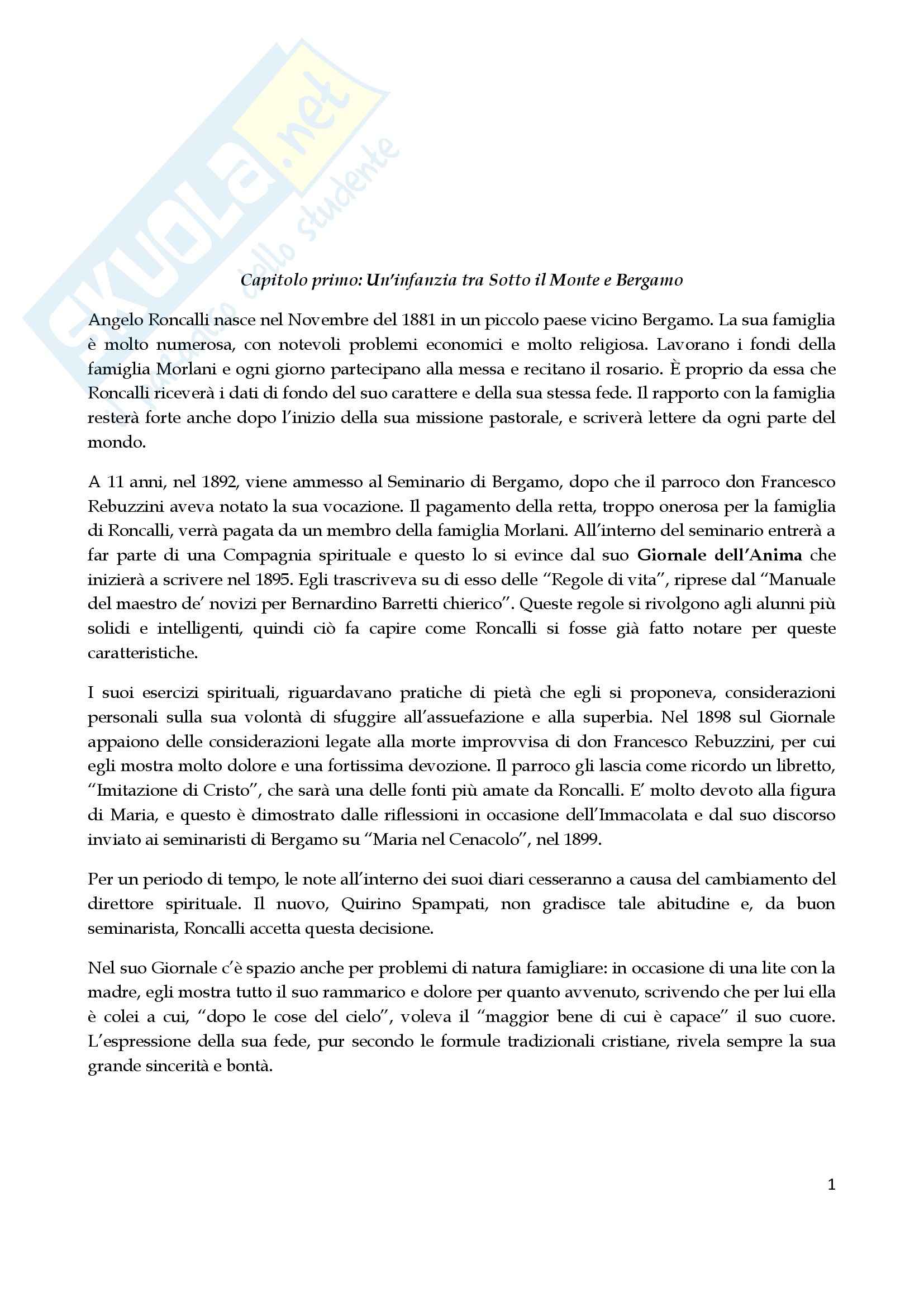 Riassunto esame Storia del cristianesimo, prof. Galavotti, libro consigliato Papa Giovanni (1881-1963), Alberigo Pag. 1