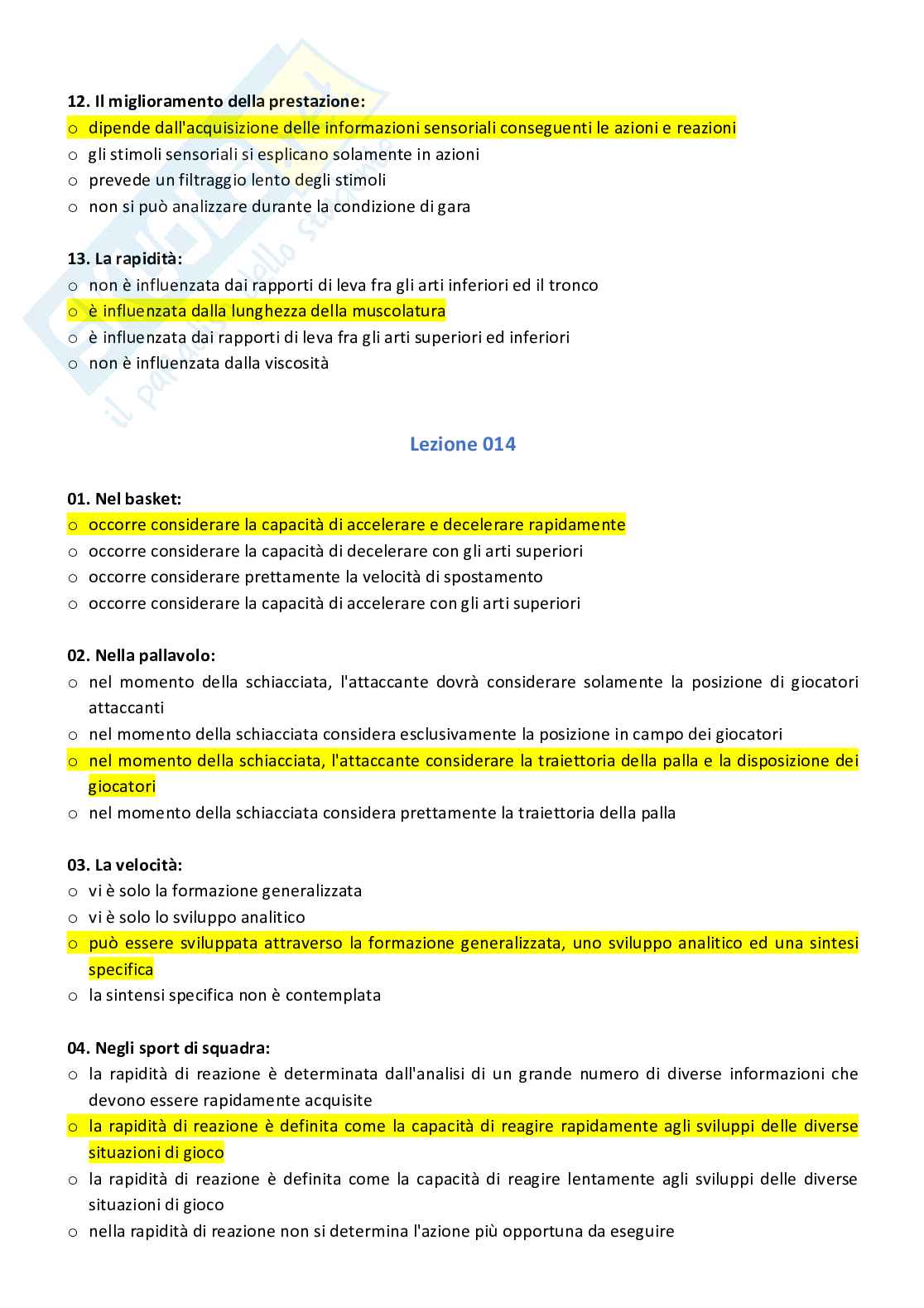 Paniere con risposte chiuse di Didattica degli sport di squadra - Attività motorie e sportive (2020) Pag. 16