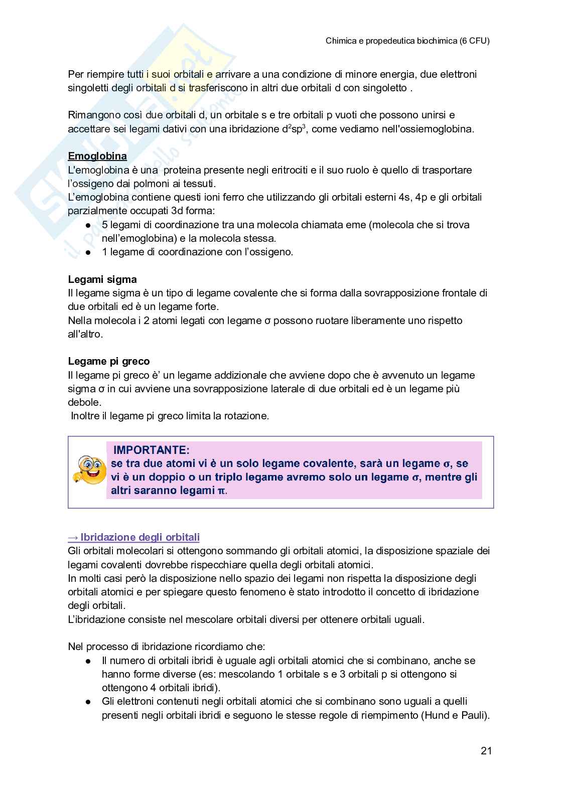 Chimica e propedeutica biochimica (semestre filtro) Pag. 21