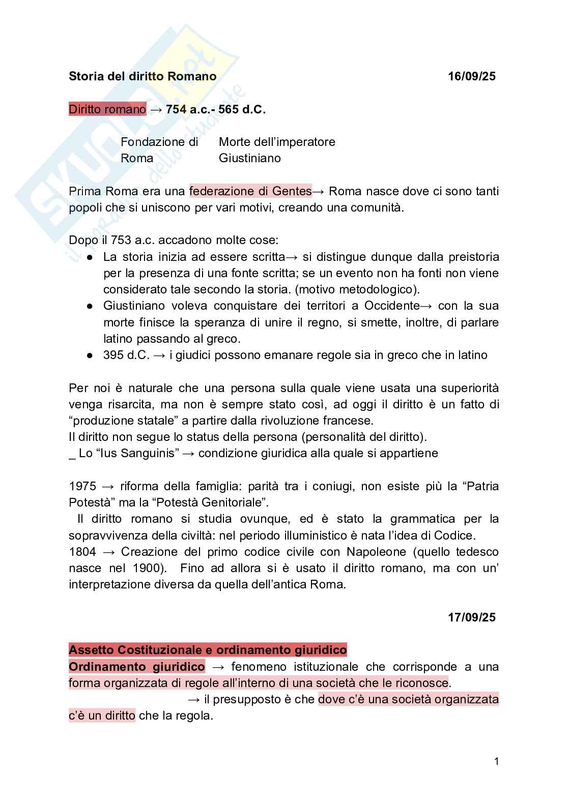 Appunti Storia del diritto romano Pag. 1