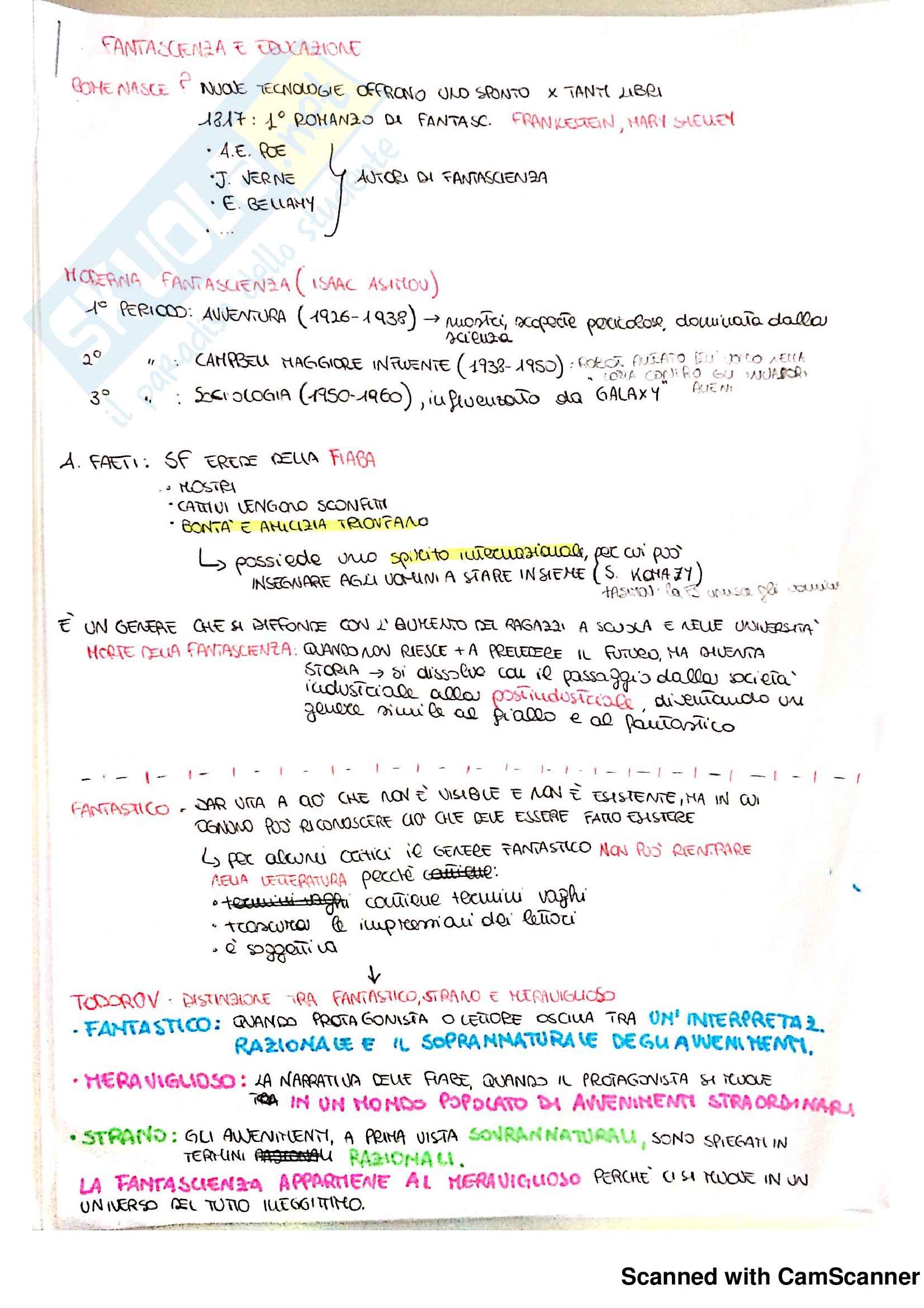 Appunti esame letteratura per l'infanzia, prof. Marini, libro consigliato Fantascienza ed educazione, Marini Pag. 1