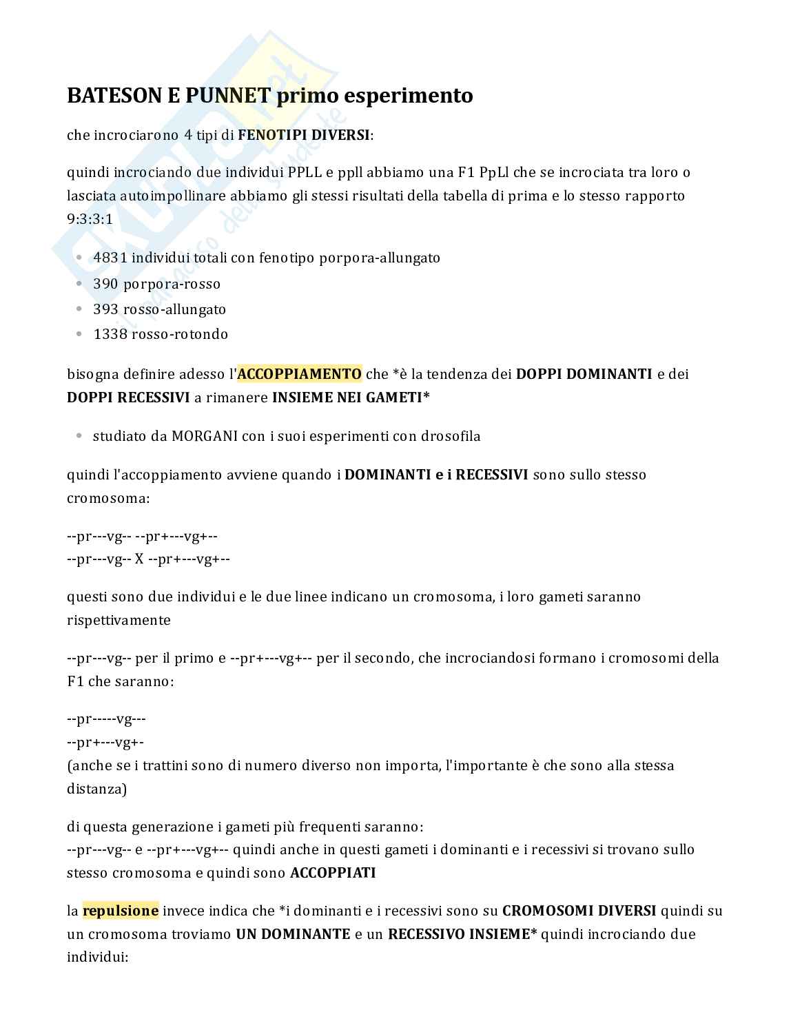Testo su esperimenti per esame di Genetica Pag. 1